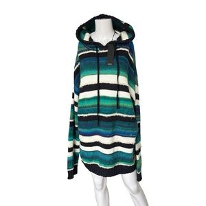 NEW Nahmias Striped Knit Hoodie Wool Blend Soft Mens Colorful Blue Green